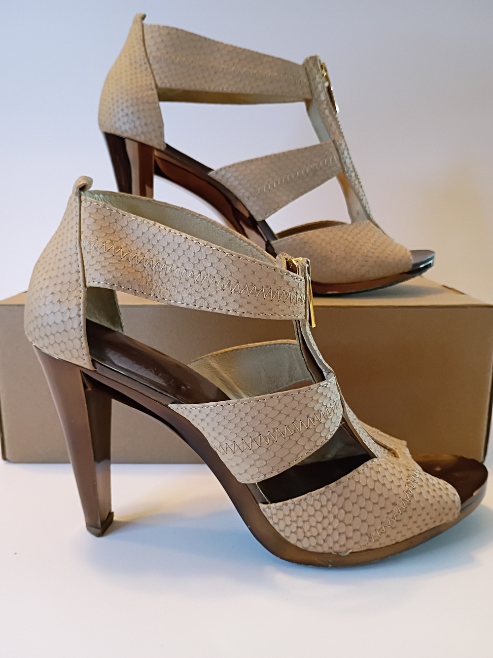 Michael Kors Women's Beige Strappy High Heel Sandals
